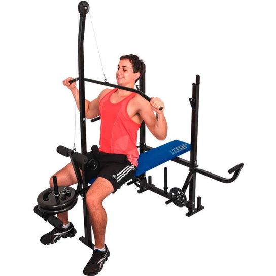 Academia Residencial Top Completa + Barra + 16Kg Polimet - Preto