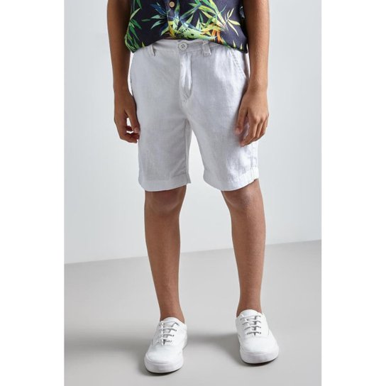 Bermuda Infantil Mini Pf Casual New Linho Reserva Masculina - Branco