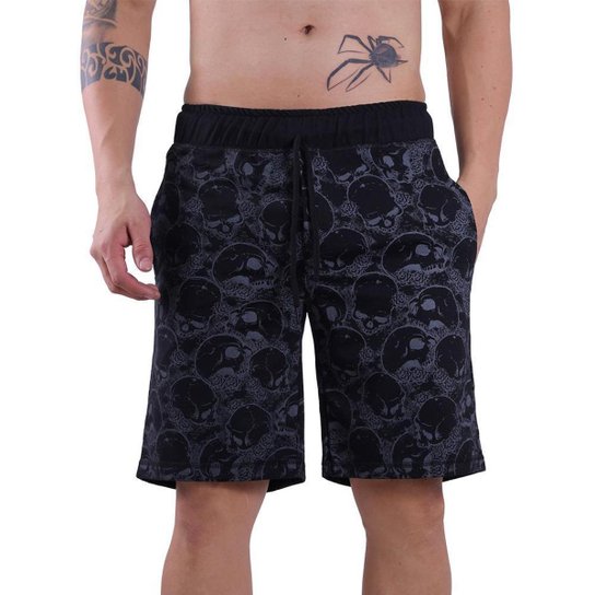 Bermuda MXD Conceito Moletom Slim Fit Caveiras Enterradas Masculina - Preto