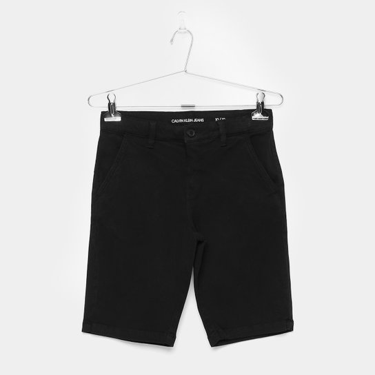 Bermuda Sarja Infantil Calvin Klein Color Chino Masculina - Preto