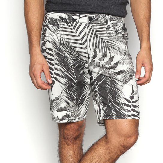 Bermuda Triton Sarja Alexander Folhagem Masculina - Branco+Preto