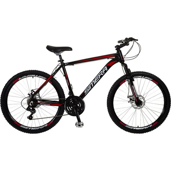 Bicicleta Aro 26 Simera 24V Freios A Disco Alumínio Shimano - Preto+Vermelho