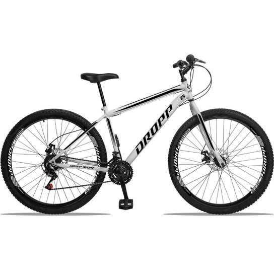 Bicicleta Aro 29 DROPP Sport AÇO 21v Marchas com Freio a Disco Mecânico - Branco+Preto