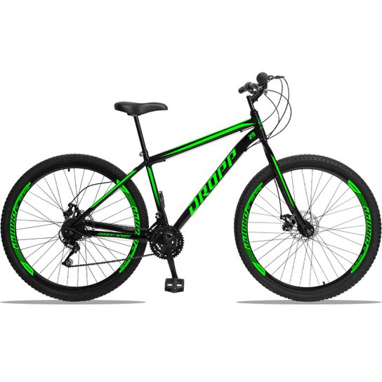 Bicicleta Aro 29 DROPP Sport AÇO 21v Marchas com Freio a Disco Mecânico - Preto+verde