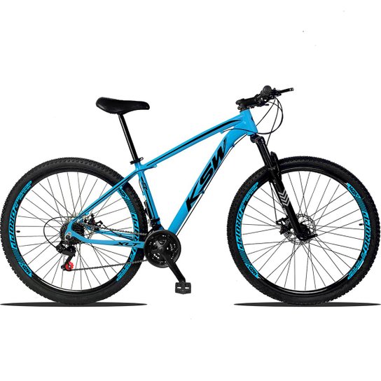 Bicicleta Aro 29 KSW Xlt Alumínio 21 Marchas Câmbios Importados Freio a Disco - Azul+Preto