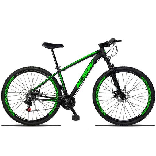 Bicicleta Aro 29 KSW Xlt Alumínio 21 Marchas Câmbios Importados Freio a Disco - Preto+verde