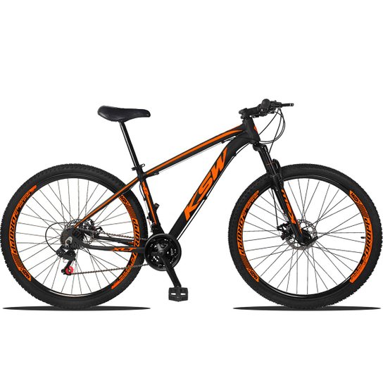 Bicicleta Aro 29 KSW Xlt Alumínio 21 Marchas Câmbios Importados Freio a Disco - Preto+Laranja