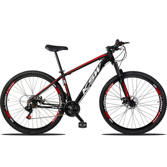 Bicicleta Aro 29 KSW Xlt Alumínio 21 Marchas Câmbios Importados Freio a Disco - Vermelho+Branco