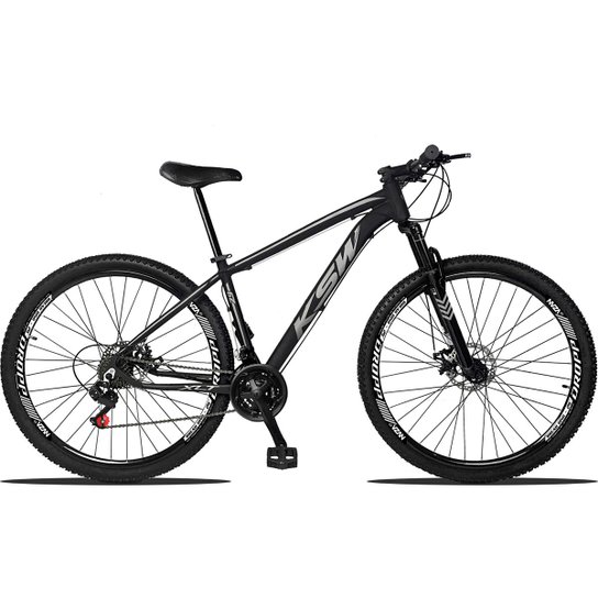 Bicicleta Aro 29 KSW Xlt Alumínio 21 Marchas Câmbios Importados Freio a Disco - Preto+Cinza