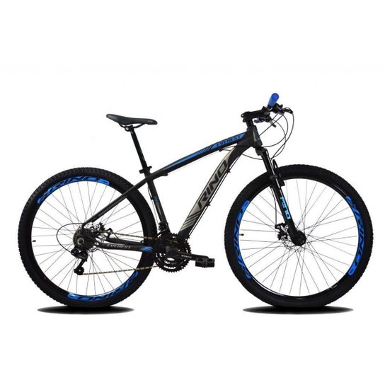Bicicleta Aro 29 RINO EVEREST Freio a Disco - Cambios Shimano 21v - Preto+Azul