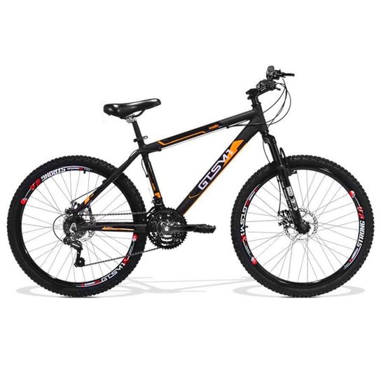 BICICLETA GTS M1 WALK NEW ARO 26 FREIO A DISCO CÂMBIO SHIMANO 21 MARCHAS AMORTECEDOR - Preto+Laranja