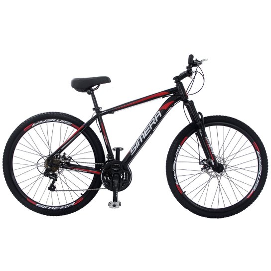 Bicicleta Simera Aro 29 Freios à Disco Câmbios Shimano 21 Marchas - Preto+Vermelho