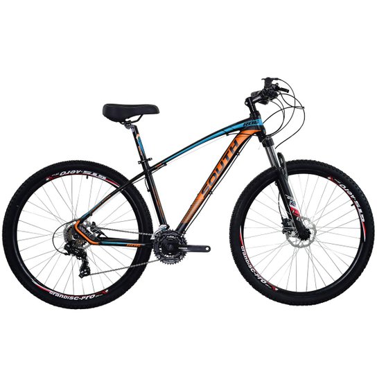 Bicicleta South New R06 2018 aro 29 Alumínio Suspensão trava no guidão 21 marchas - Preto+Azul
