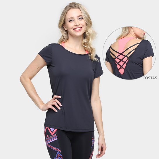 Blusa Memo Tiras Costas Feminina - Preto