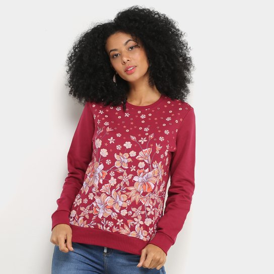 Blusa Moletom Malwee Estampada Feminina - Vermelho