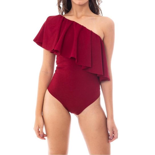 Body Moda Vicio Um Ombro Só Com Babado Feminino - Vermelho
