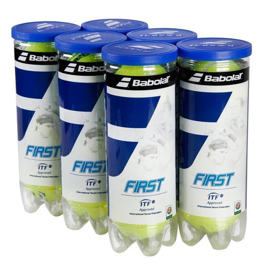 Bola de Tennis Babolat First Pack com 6 Tubos - 18 Bolas - Amarelo