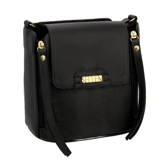 Bolsa Selten Flat Alça Transversal Ajustável Fechamento Imã Feminina - Preto