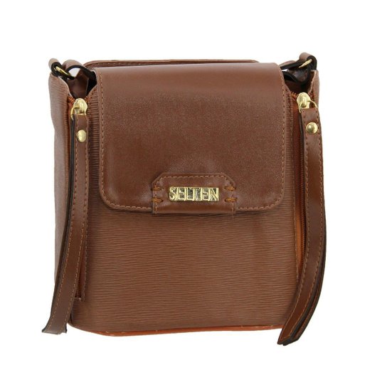 Bolsa Selten Flat Alça Transversal Ajustável Fechamento Imã Feminina - Marrom