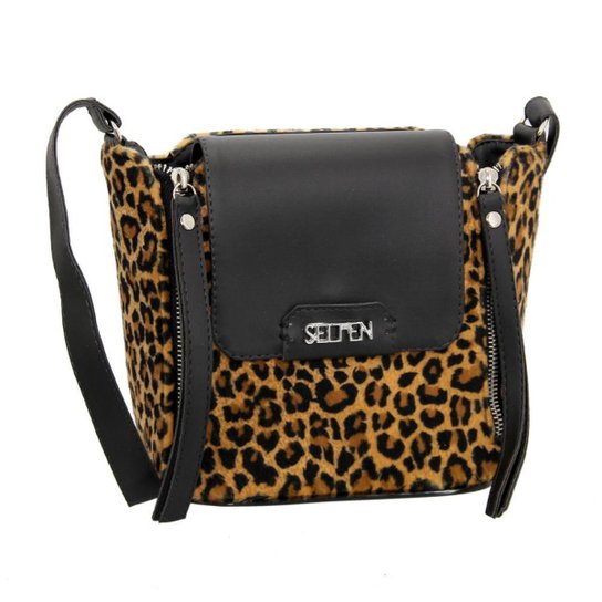 Bolsa Selten Flat Alça Transversal Ajustável Fechamento Imã Feminina - Preto+Amarelo
