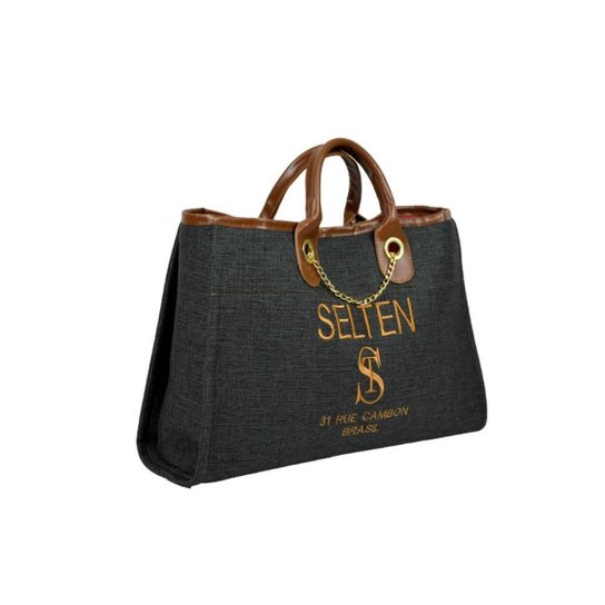 Bolsa Selten Handbag Grande Alça Fixa Botão Magnético Feminina - Cinza