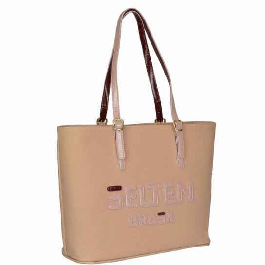 Bolsa Selten Shopper Ombro Grande Alça Ajustável Zíper Feminina - Nude