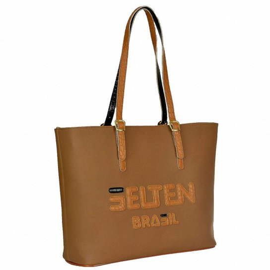 Bolsa Selten Shopper Ombro Grande Alça Ajustável Zíper Feminina - Caramelo