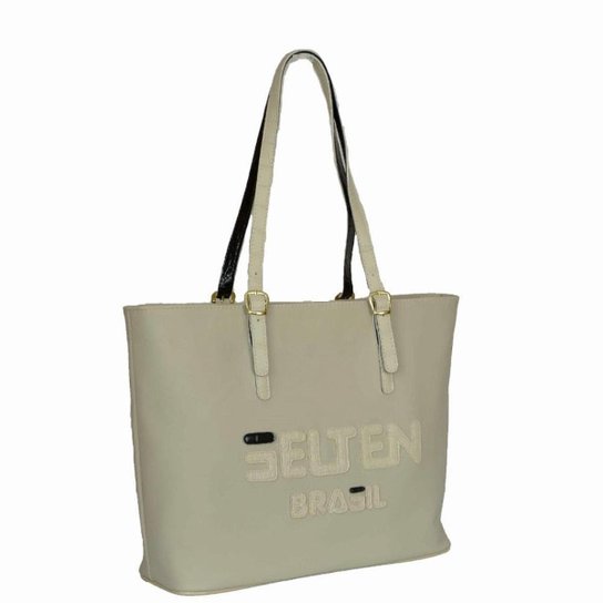 Bolsa Selten Shopper Ombro Grande Alça Ajustável Zíper Feminina - Creme
