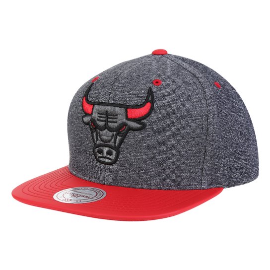 Boné Mitchell & Ness NBA Chicago Bulls Melange Jer Snap Aba Reta - Cinza+Vermelho