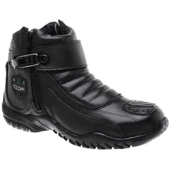 Bota Accona Em Couro E Cano Curto - Preto
