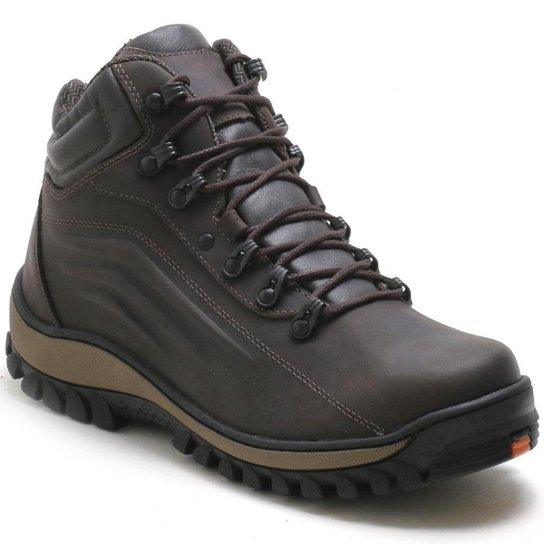 Bota Adventure Couro Cadarço Cano Curto Masculina - Marrom