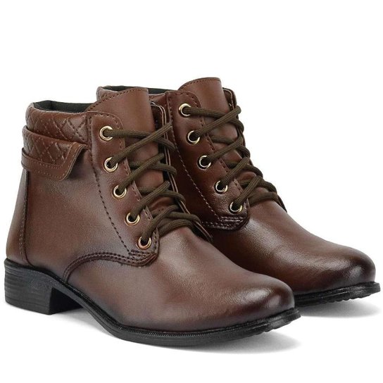 Bota Coturno Cano Curto SapatoFran com Amarração Capuccino Feminina - Marrom