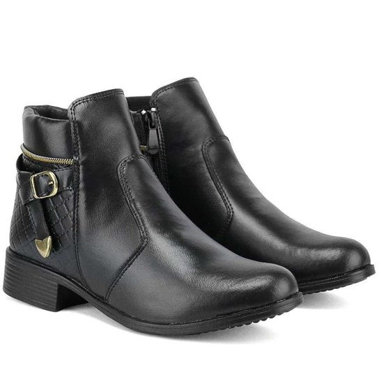 Bota Coturno Cano Curto SapatoFran com Zíper Feminina - Preto