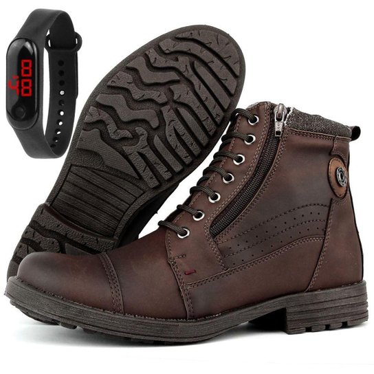 Bota Coturno Fort Way SapatoFran com Relógio Masculino - Marrom
