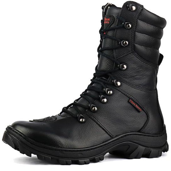 Bota Coturno Militar Motociclista SapatoFran em Couro - Preto