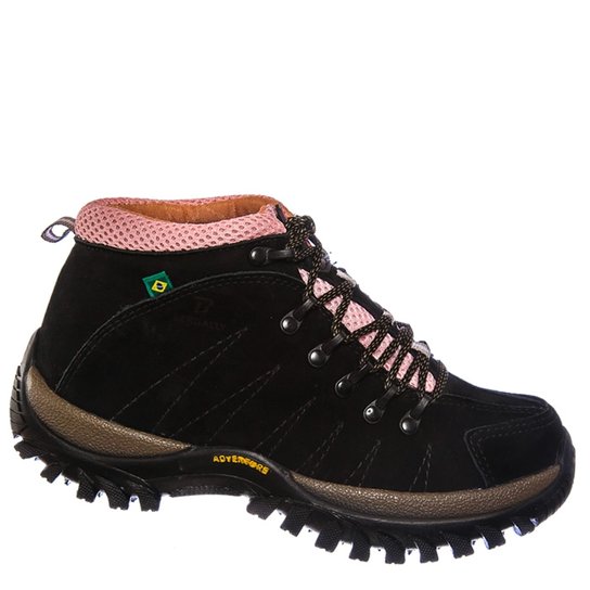 Bota Feminina Adventure em Couro Dexshoes - Preto+Rosa