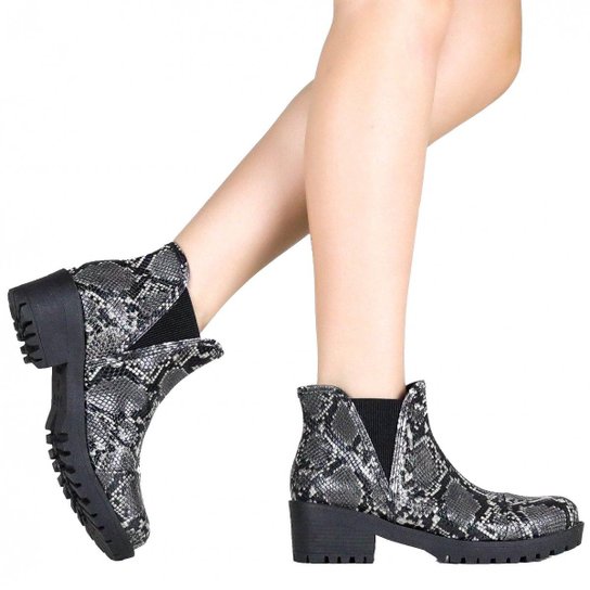 Bota Zariff Chelsea Animal Print Feminina - Cinza