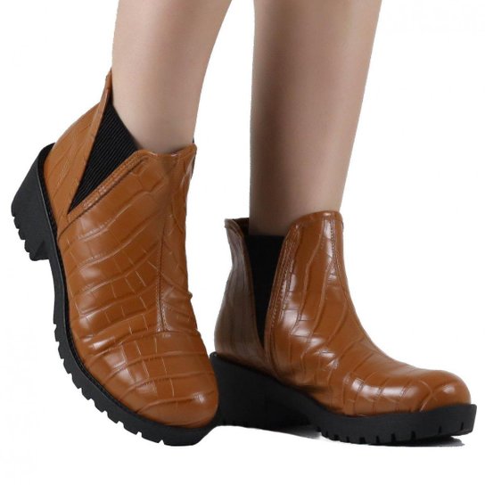 Bota Zariff Chelsea Animal Print Feminina - Marrom
