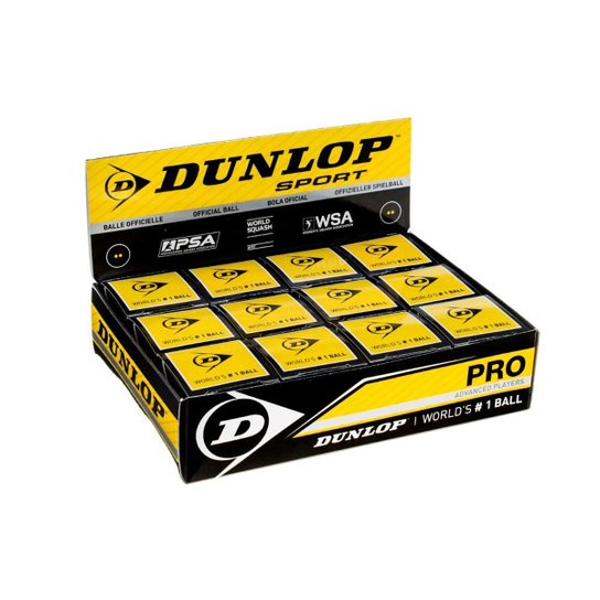 Caixa de Bola de Squash Dunlop Revelation Pro XX 2 com 12 Unidades - Preto+Amarelo