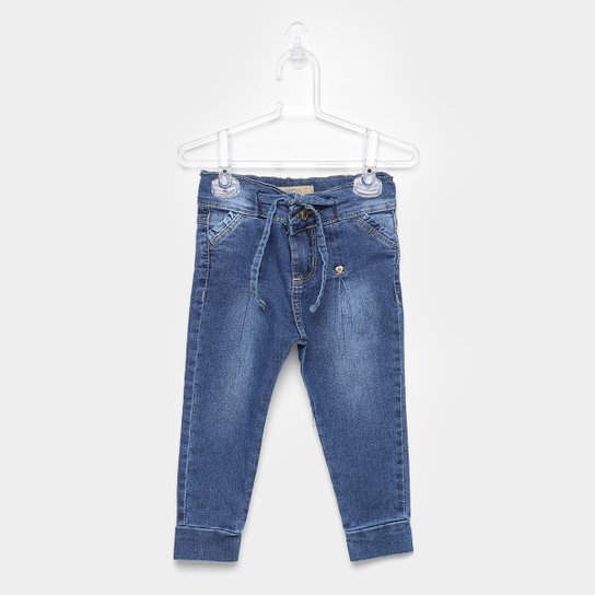 Calça Jeans Infantil Mox Com Amarração Feminina - Azul
