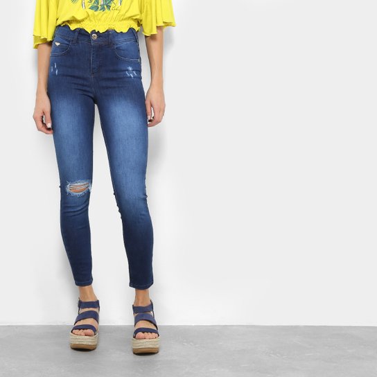 Calça Jeans Skinny Colcci Estonada Cintura Média Feminina - Azul
