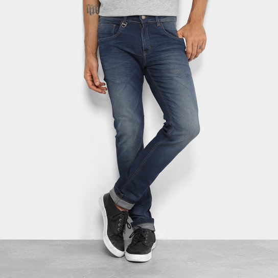 Calça Jeans Skinny Rock & Soda Estonada Masculina - Azul Escuro