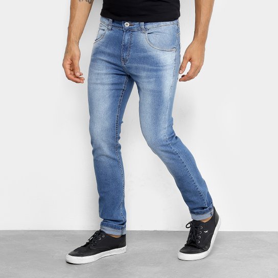 Calça Jeans Skinny Rock & Soda Estonada Suave Cintura Média Masculina - Azul