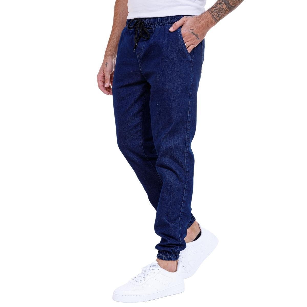 Calça Jogger Jeans Sarja Masculina Com Punho Cós Elástico