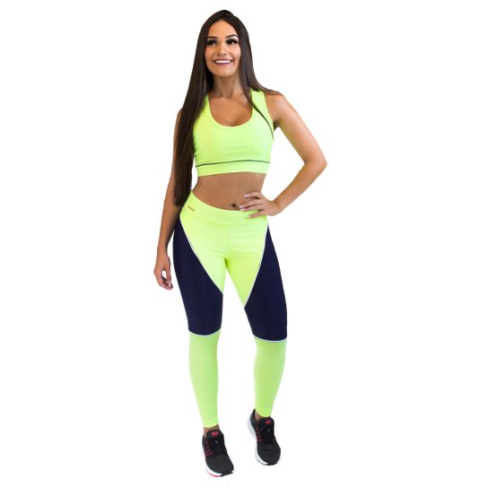 Calça Legging Fit Training Brasil Power Girl Feminina - Verde+Azul