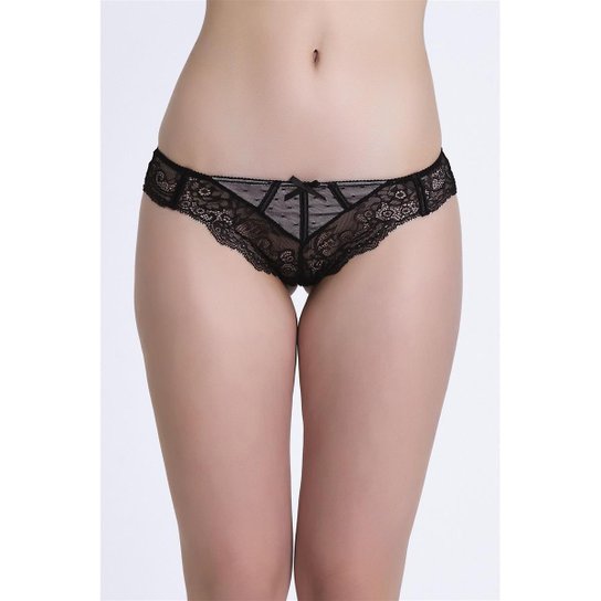 Calcinha Fio Recco de Tule C/ Renda - Preto