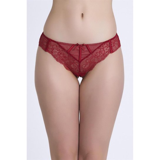 Calcinha Fio Recco de Tule C/ Renda - Vermelho