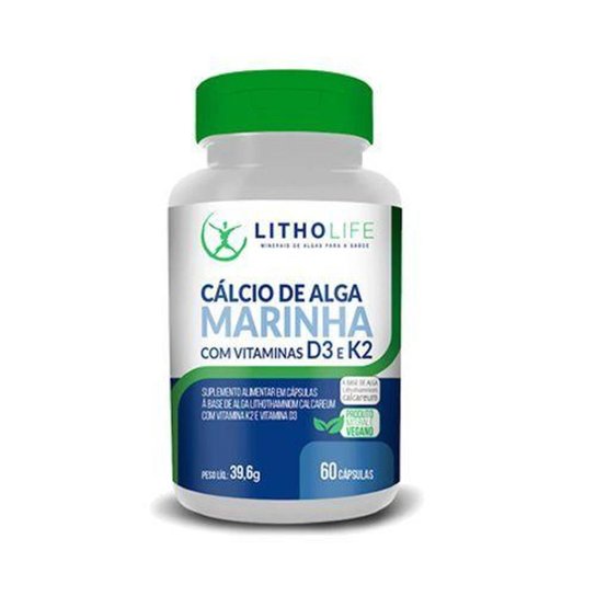 Cálcio de Alga Marinha com Vit. D3 e K2 - 60 Cápsulas - Litholife -