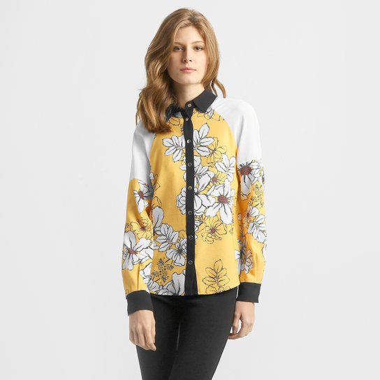 Camisa Carina Duek Guitar Floral - Amarelo+Branco