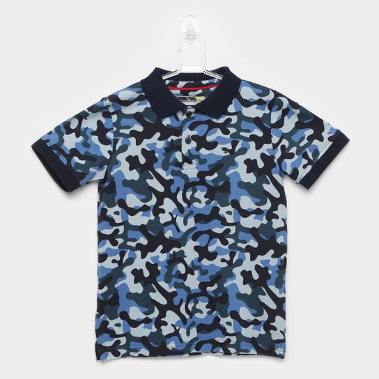 Camisa Infantil Yachtmaster Polo Piquet Camuflagem Masculina - Azul